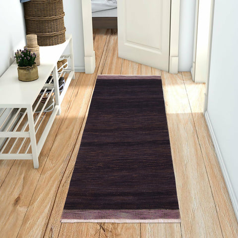 handmade Modern Kilim Blue Purple Hand-Woven RUNNER 100% WOOL area rug 4' x 7'