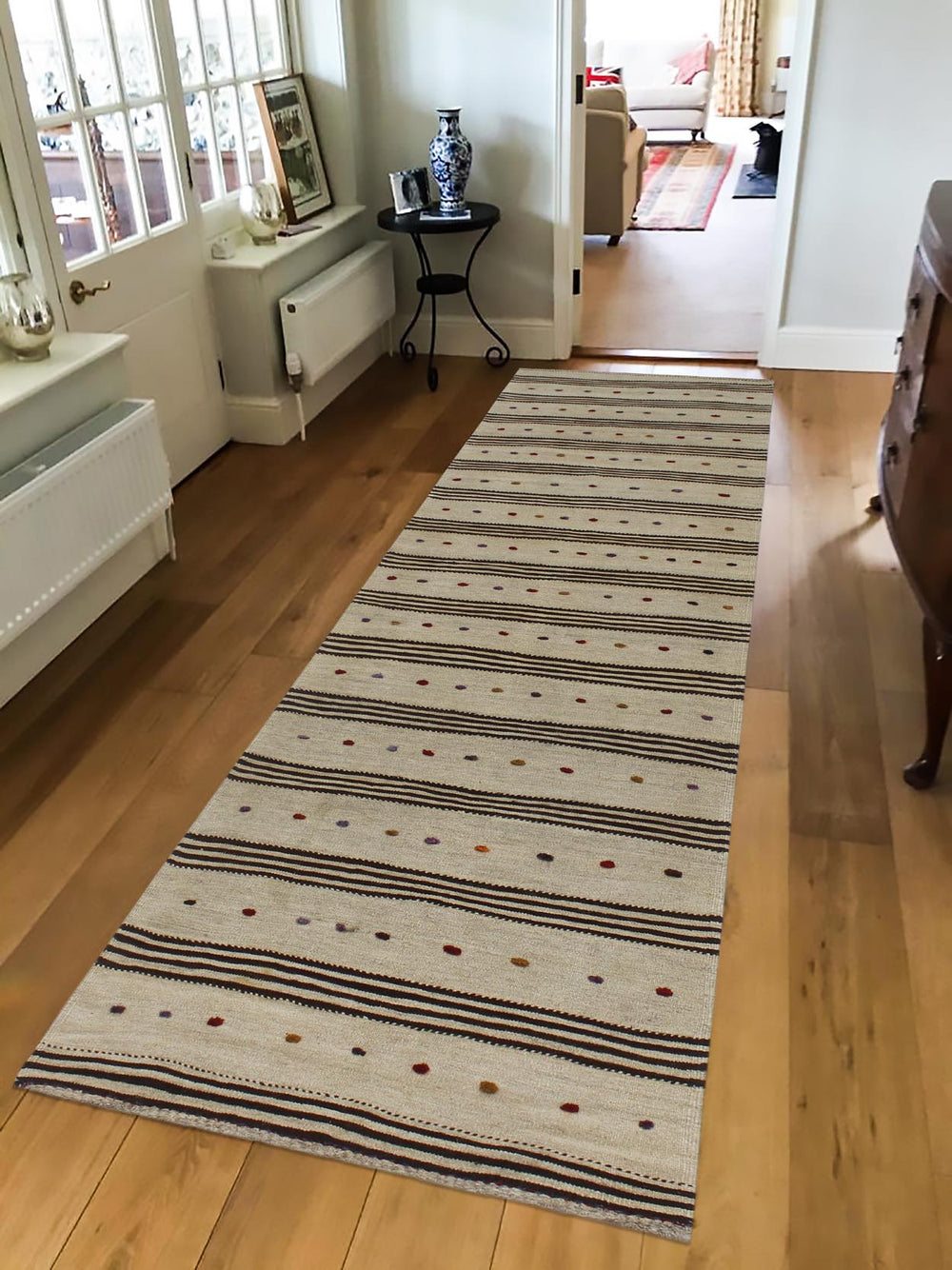 handmade Modern Kilim Brown Red Hand-Woven RUNNER 100% WOOL area rug 3' x 11'