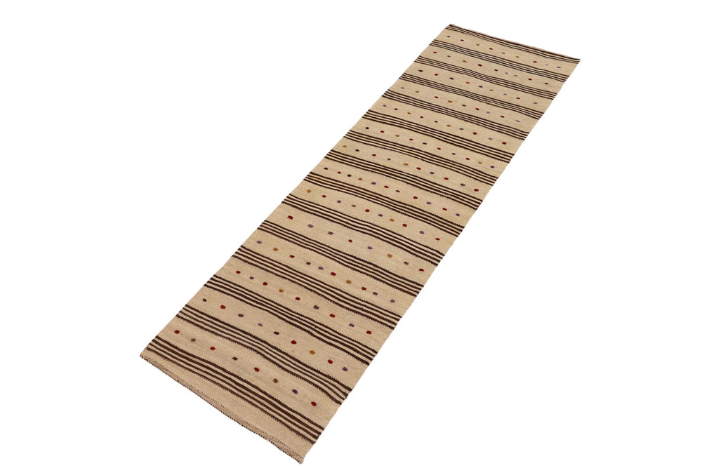 handmade Modern Kilim Brown Red Hand-Woven RUNNER 100% WOOL area rug 3' x 11'