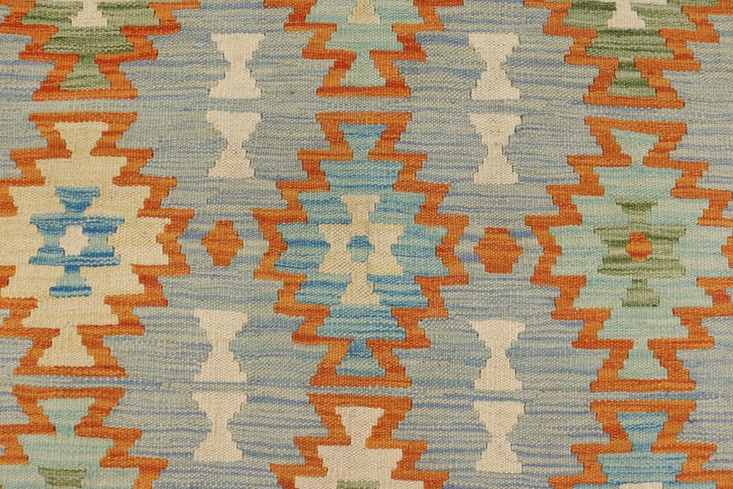 Flat Weave Kilim Antique Navaho Vintage handmade Geometric Kilim Blue Rust Hand-Woven Rectangle 100% Wool Area Rug 8x11 