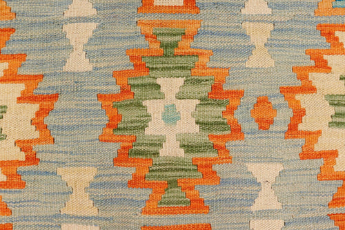 handmade Geometric Kilim Blue Rust Hand-Woven RECTANGLE 100% WOOL area rug 8 x 11