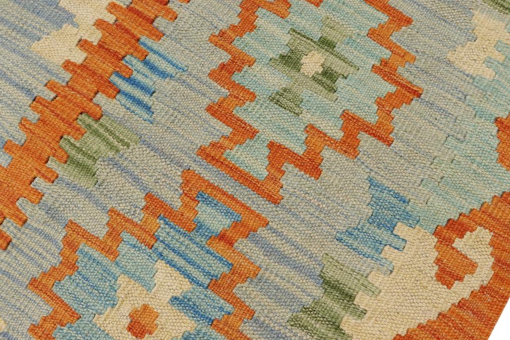 Flat Weave Kilim Antique Navaho Vintage handmade Geometric Kilim Blue Rust Hand-Woven Rectangle 100% Wool Area Rug 8x11 