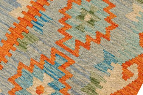 handmade Geometric Kilim Blue Rust Hand-Woven RECTANGLE 100% WOOL area rug 8 x 11