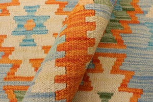 handmade Geometric Kilim Blue Rust Hand-Woven RECTANGLE 100% WOOL area rug 8 x 11