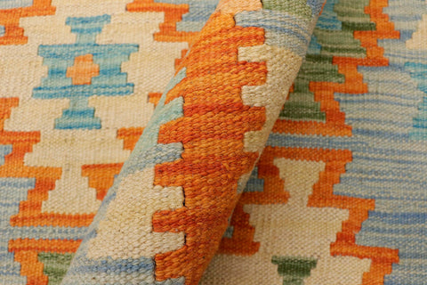 handmade Geometric Kilim Blue Rust Hand-Woven RECTANGLE 100% WOOL area rug 8 x 11
