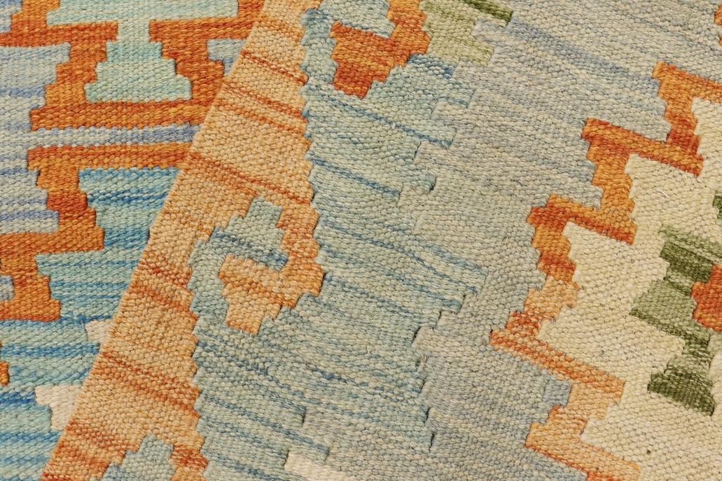 Flat Weave Kilim Antique Navaho Vintage handmade Geometric Kilim Blue Rust Hand-Woven Rectangle 100% Wool Area Rug 8x11 