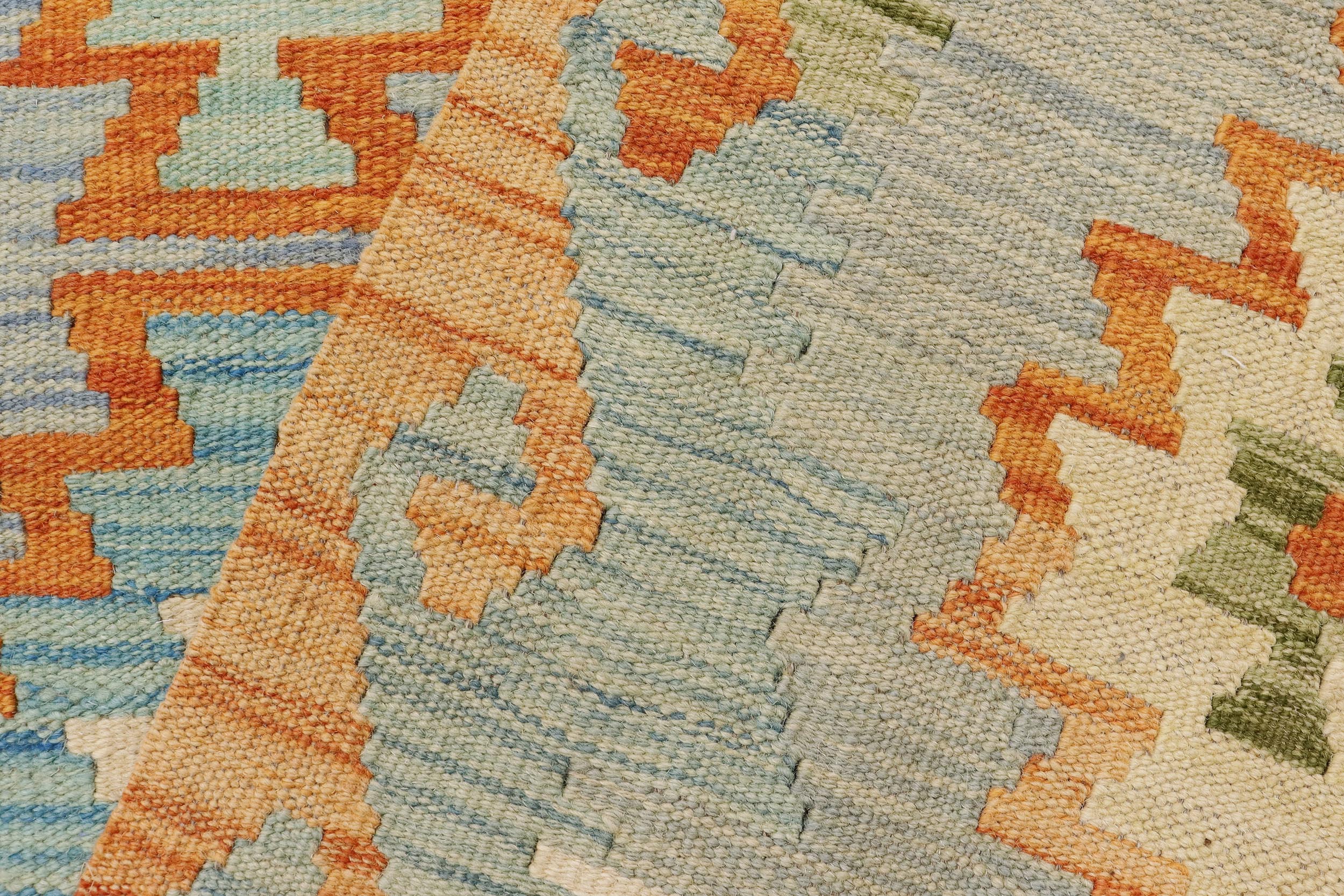 handmade Geometric Kilim Blue Rust Hand-Woven RECTANGLE 100% WOOL area rug 8 x 11