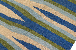 handmade Modern Kilim Blue Beige Hand-Woven RECTANGLE 100% WOOL area rug 9x12