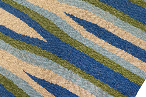 handmade Modern Kilim Blue Beige Hand-Woven RECTANGLE 100% WOOL area rug 9x12