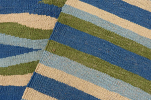 handmade Modern Kilim Blue Beige Hand-Woven RECTANGLE 100% WOOL area rug 9x12