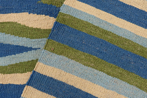 handmade Modern Kilim Blue Beige Hand-Woven RECTANGLE 100% WOOL area rug 9x12