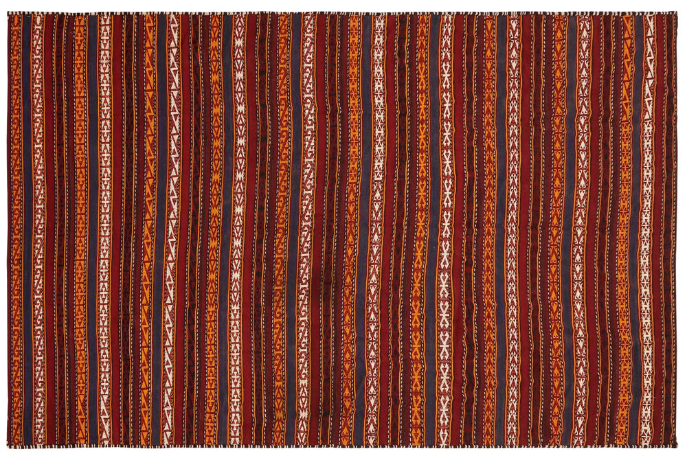 handmade Geometric Kilim Red Blue Hand-Woven RUNNER 100% WOOL area rug 6' x 12'