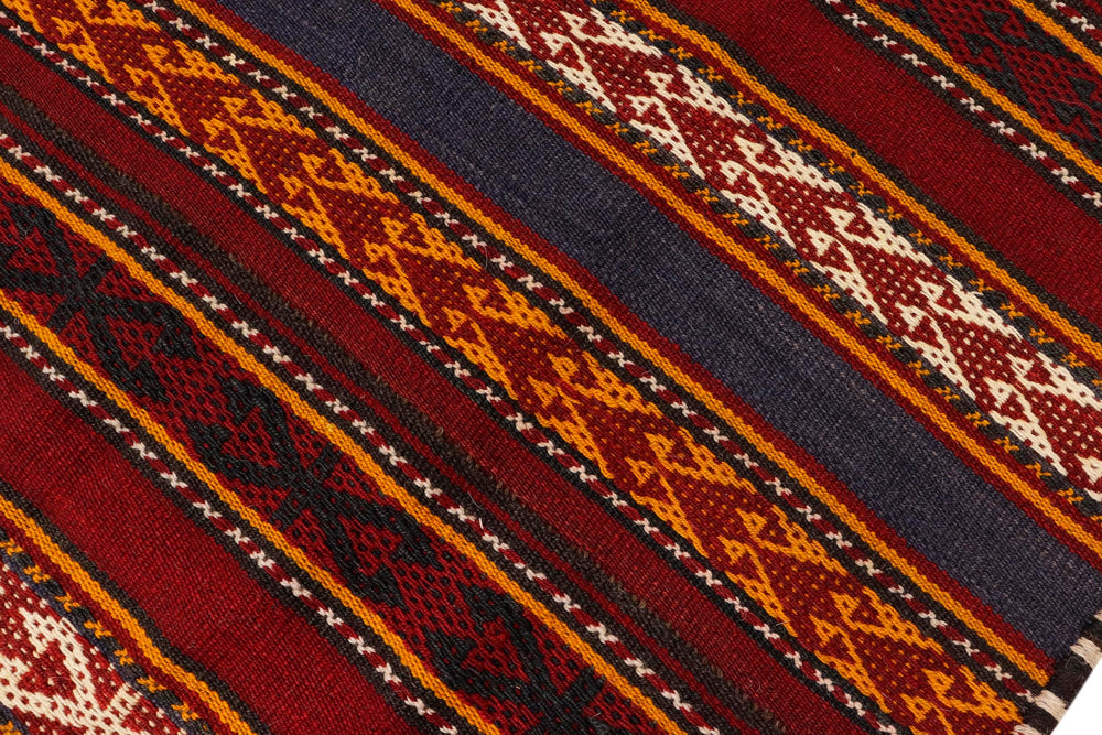 handmade Geometric Kilim Red Blue Hand-Woven RUNNER 100% WOOL area rug 6' x 12'
