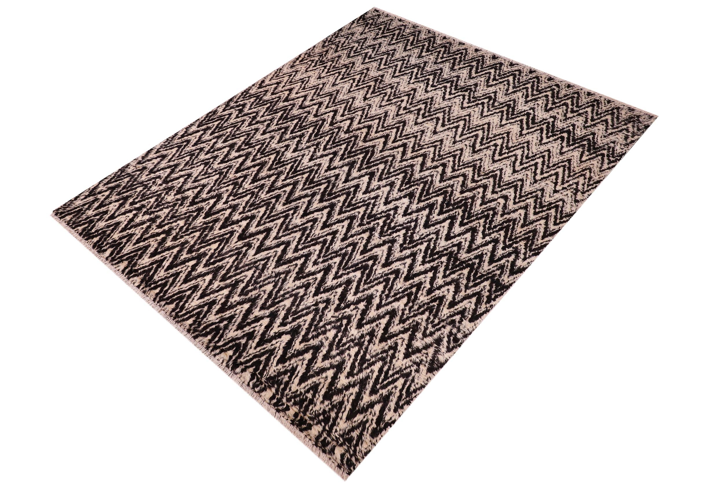handmade Geometric Moroccan Black Beige Hand Knotted RECTANGLE 100% WOOL area rug 9' x 12'