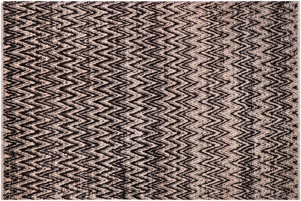 handmade Geometric Moroccan Black Beige Hand Knotted RECTANGLE 100% WOOL area rug 9' x 12'