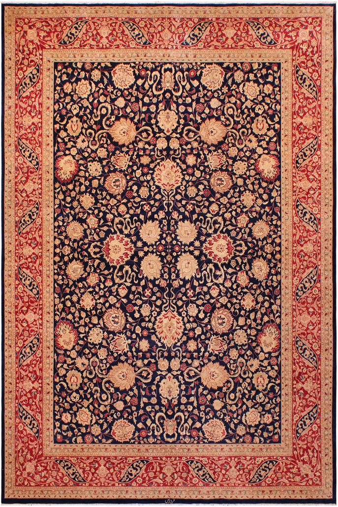 Traditional Kashan Roy Blue Red Hand Knotted Area rugs 9 x 12