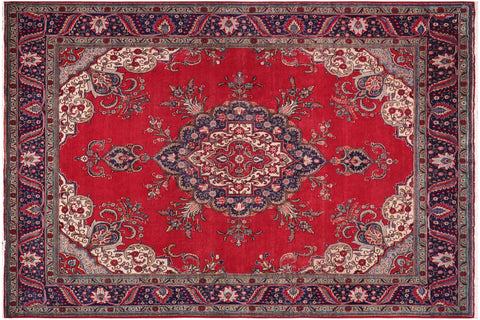 handmade Vintage Tabriz Red Blue Hand Knotted RECTANGLE 100% WOOL area rug 10' x 13'