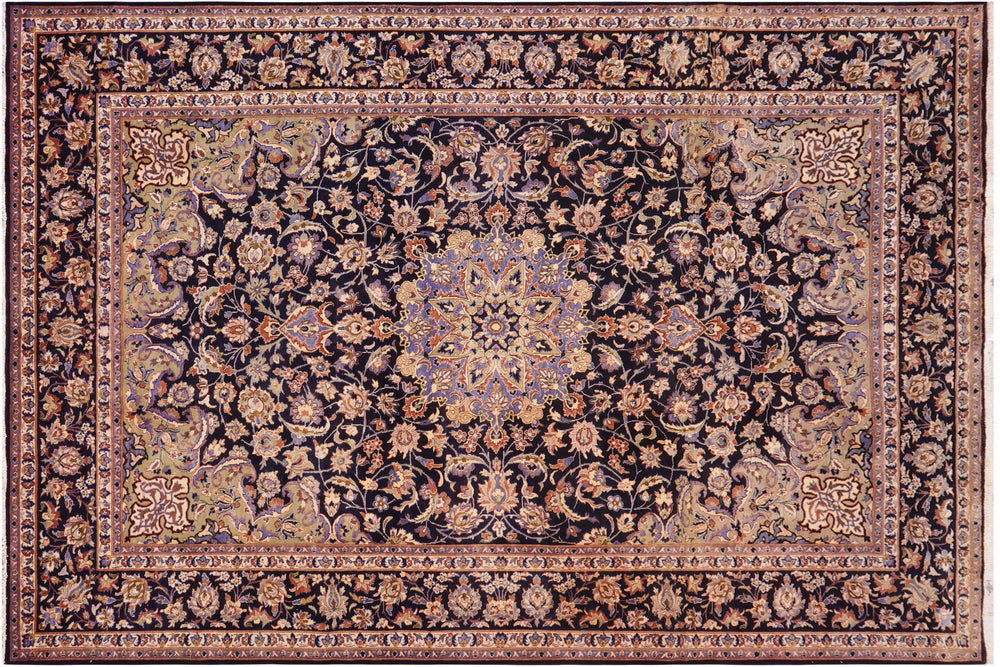 handmade Traditional Kashan Blue Beige Hand Knotted RECTANGLE 100% WOOL area rug 10 x 13