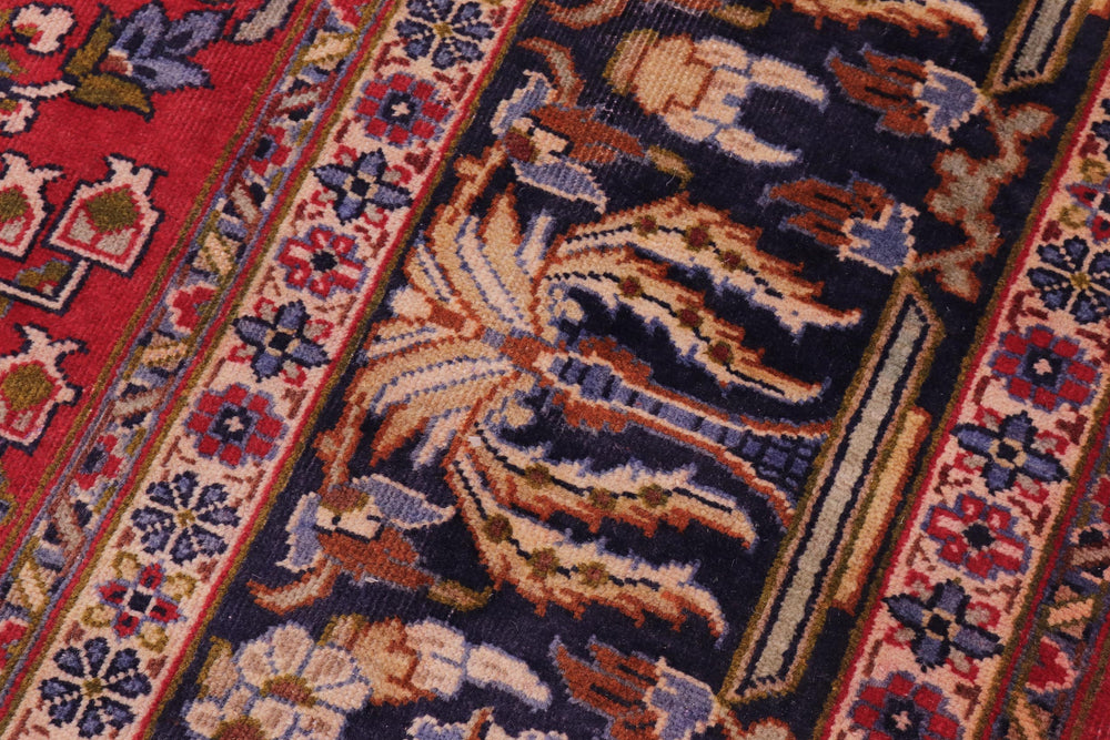 handmade Vintage Tabriz Red Blue Hand Knotted RECTANGLE 100% WOOL area rug 9' x 12'