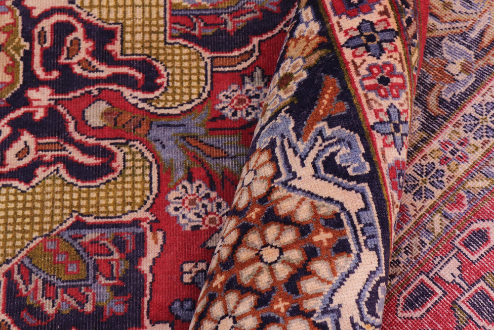 handmade Vintage Tabriz Red Blue Hand Knotted RECTANGLE 100% WOOL area rug 9' x 12'