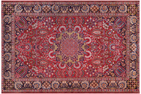 handmade Vintage Tabriz Red Blue Hand Knotted RECTANGLE 100% WOOL area rug 9' x 12'