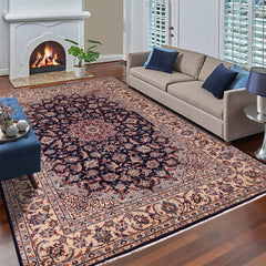 handmade Traditional Kashan Blue Beige Hand Knotted RECTANGLE 100% WOOL area rug 8 x 13