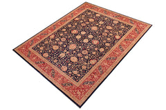 Vintage Kashan Roy Blue/Red Wool Rug - 9'0'' x 12'2''