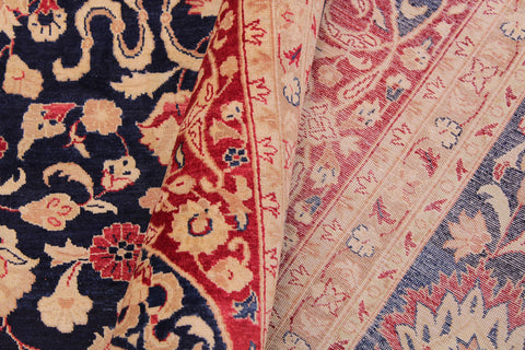 handmade Transitional Kashan Blue Red Hand Knotted RECTANGLE 100% WOOL area rug 9x12