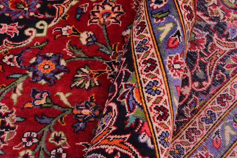 handmade Vintage Kashan Red Blue Hand Knotted RECTANGLE 100% WOOL area rug 10' x 13'
