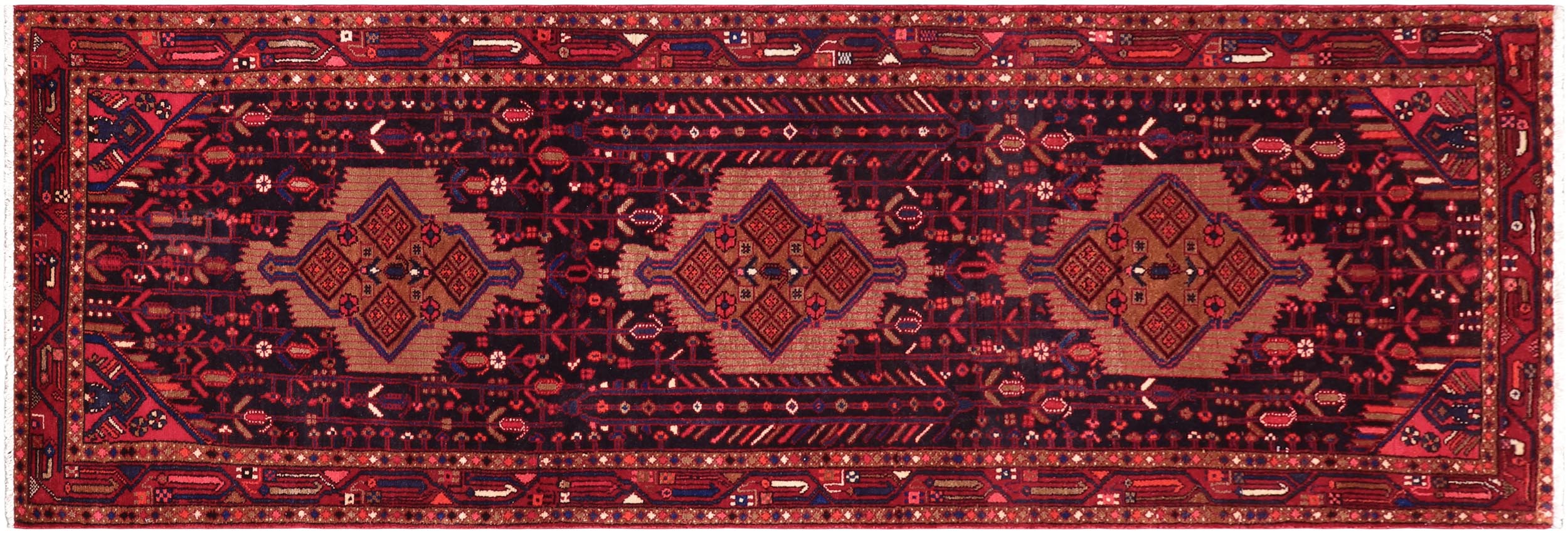 handmade Traditional Tabriz Black Red Hand Knotted RUNNER 100% WOOL area rug 4 x 10