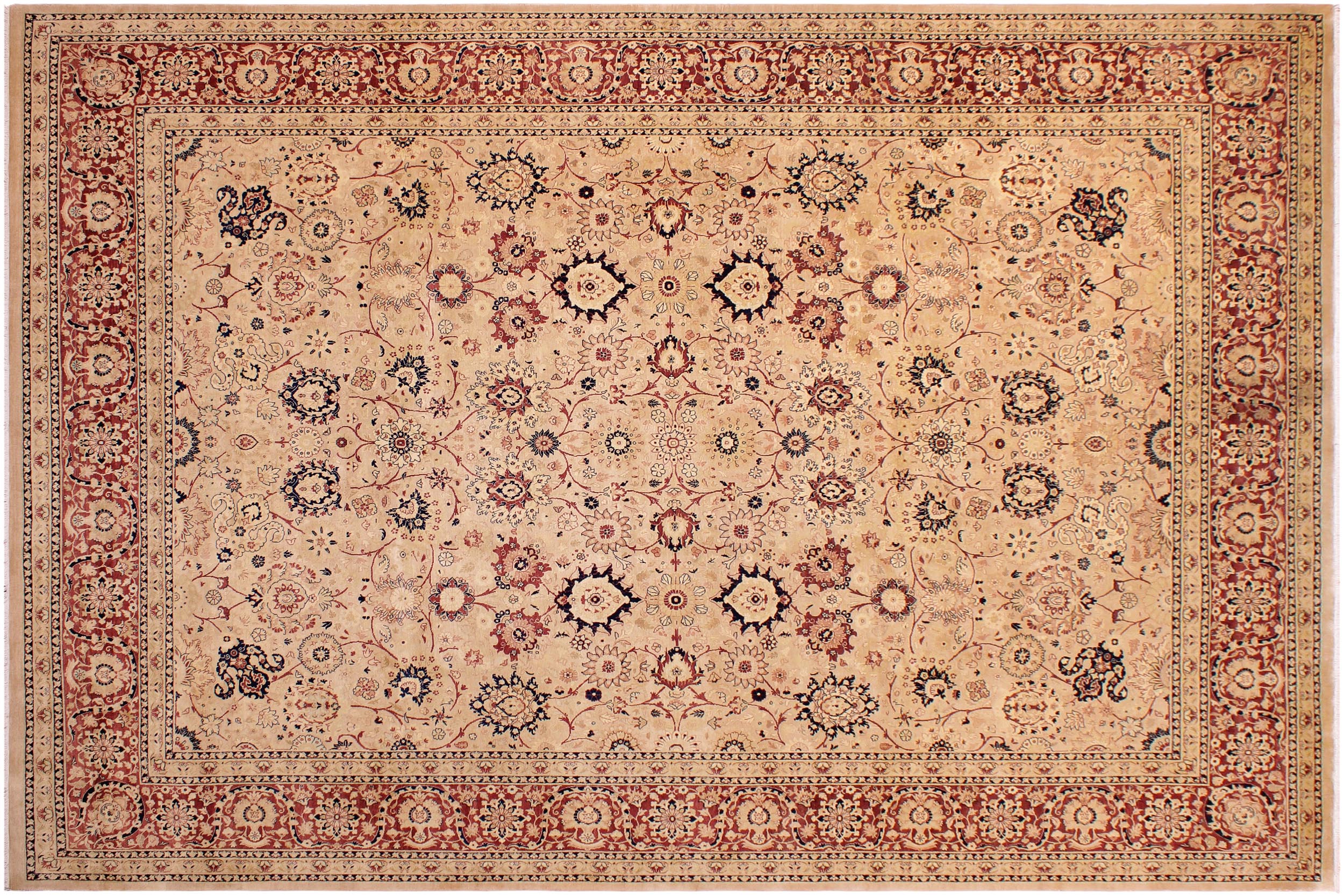 handmade Transitional Tabriz Beige Red Hand Knotted RECTANGLE 100% WOOL area rug 9 x 12