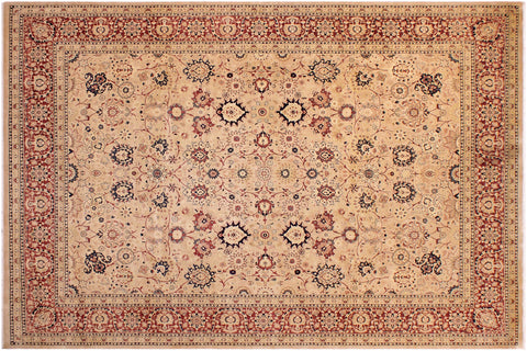 handmade Transitional Tabriz Beige Red Hand Knotted RECTANGLE 100% WOOL area rug 9 x 12
