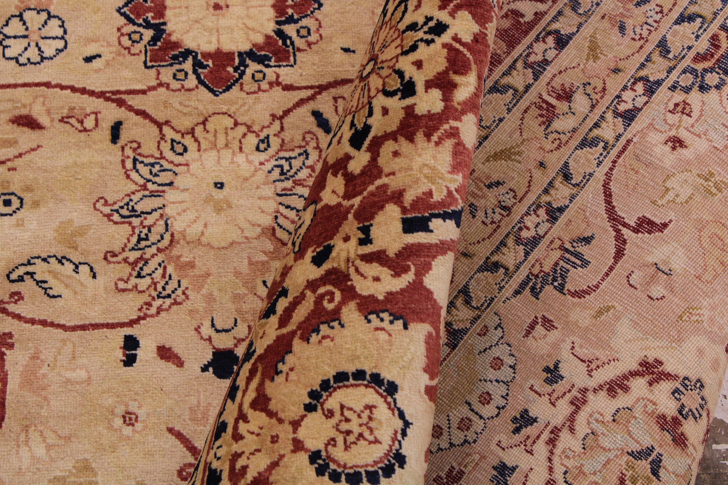 handmade Transitional Tabriz Beige Red Hand Knotted RECTANGLE 100% WOOL area rug 9 x 12