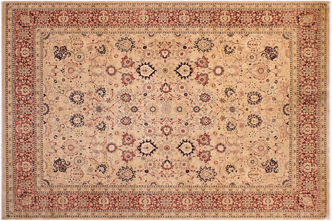 handmade Transitional Tabriz Beige Red Hand Knotted RECTANGLE 100% WOOL area rug 9x12