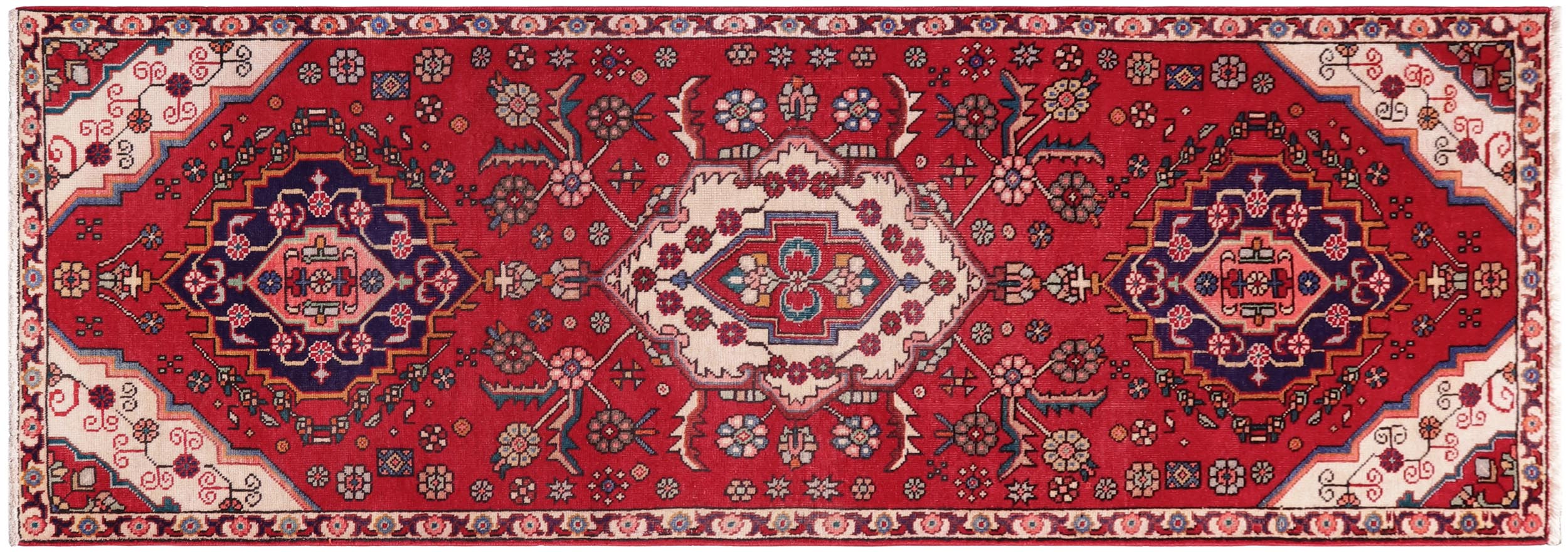 handmade Traditional Tabriz Red Beige Hand Knotted RUNNER 100% WOOL area rug 3 x 8