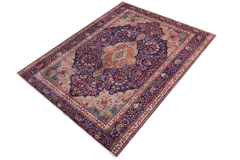 handmade Vintage Kashan Blue Beige Hand Knotted RECTANGLE 100% WOOL area rug 8' x 11'
