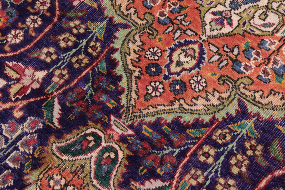 handmade Vintage Kashan Blue Beige Hand Knotted RECTANGLE 100% WOOL area rug 8' x 11'