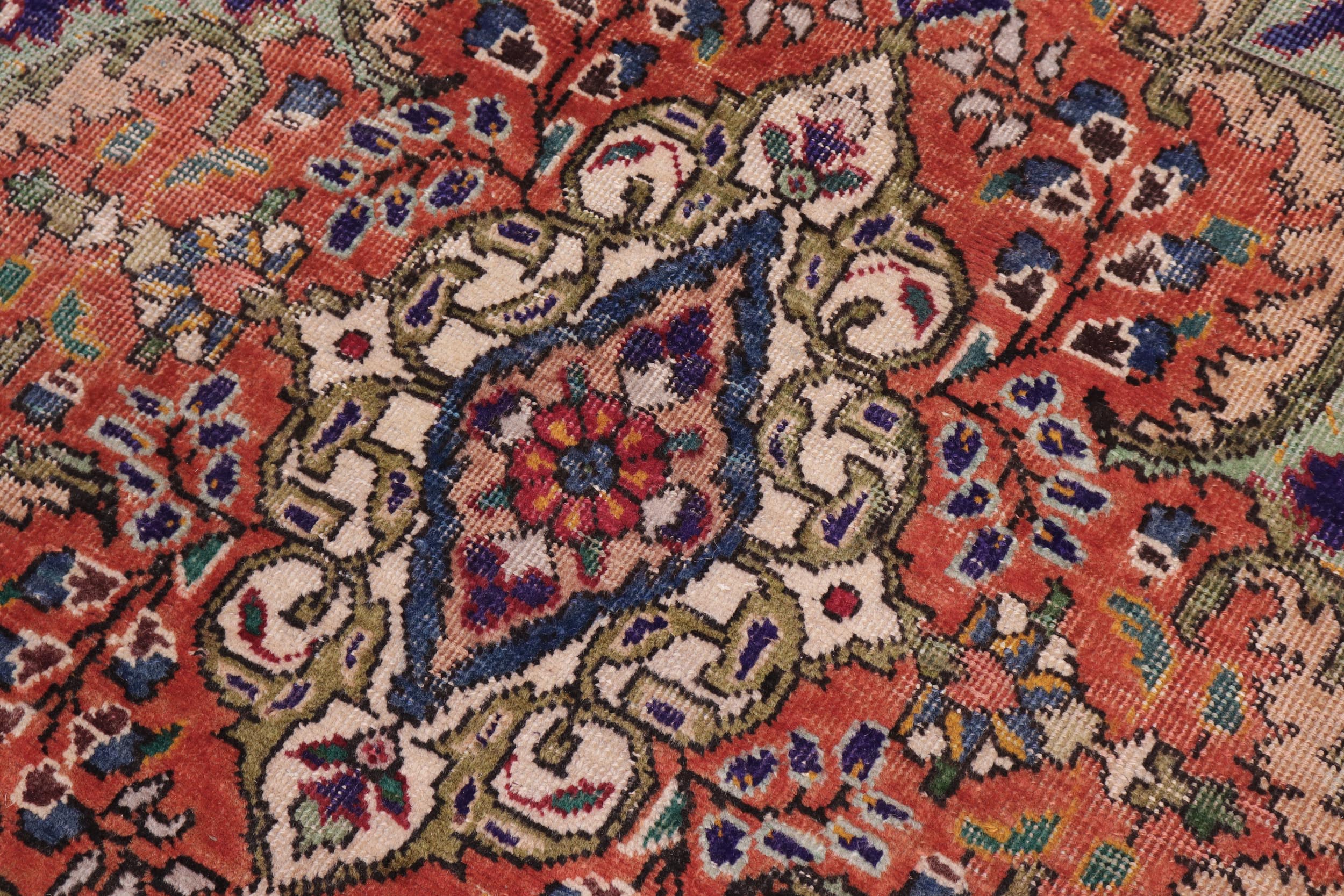 handmade Vintage Kashan Blue Beige Hand Knotted RECTANGLE 100% WOOL area rug 8' x 11'