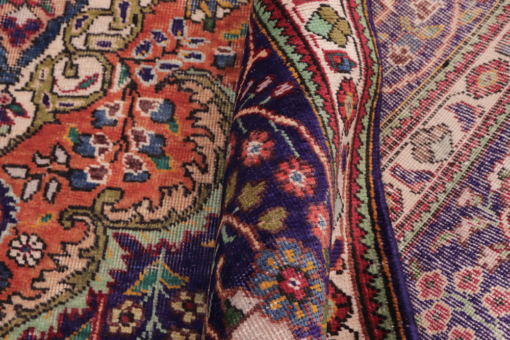 handmade Vintage Kashan Blue Beige Hand Knotted RECTANGLE 100% WOOL area rug 8' x 11'