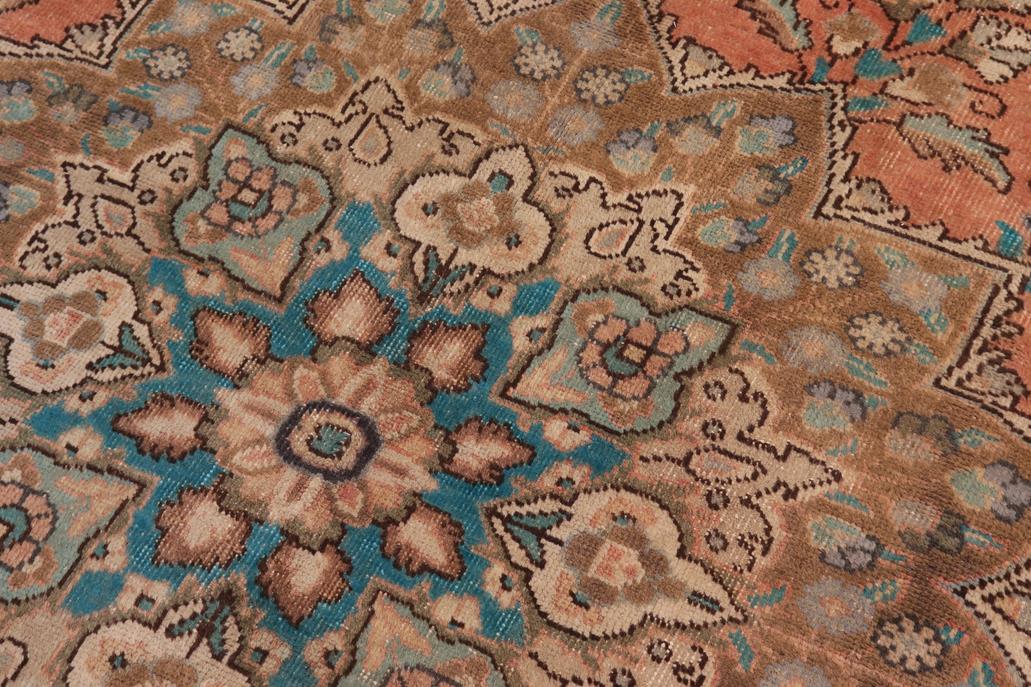 Traditional handmade Persian vintage distressed Peach Brown Hand Knotted RECTANGLE 100% WOOL area rug 8 x 11