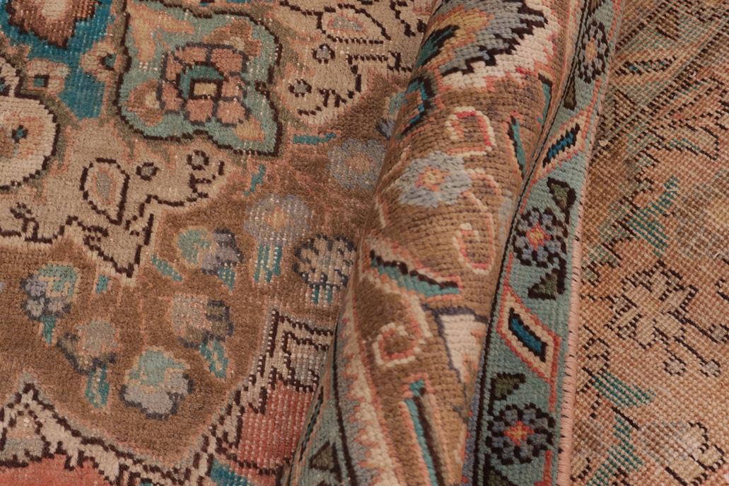 Traditional handmade Persian vintage distressed Peach Brown Hand Knotted RECTANGLE 100% WOOL area rug 8 x 11