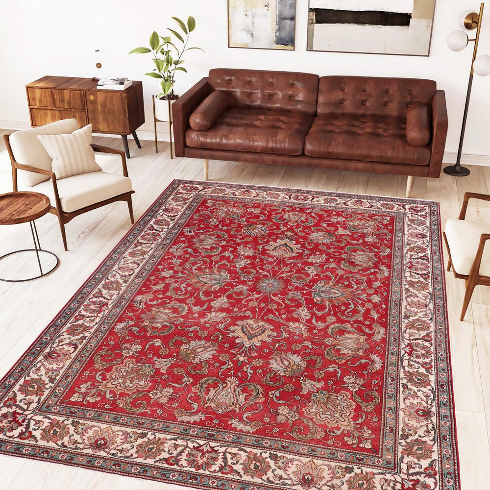 handmade Transitional Tabriz Red Beige Hand Knotted RECTANGLE 100% WOOL area rug 8' x 11'