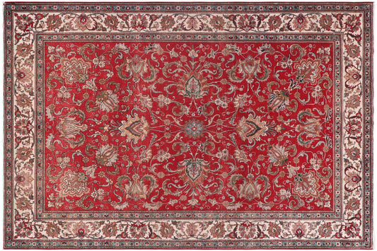 handmade Transitional Tabriz Red Beige Hand Knotted RECTANGLE 100% WOOL area rug 8' x 11'