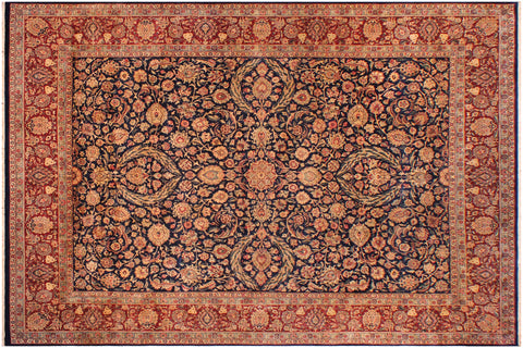 handmade Traditional Dabir Blue Maroon Hand Knotted RECTANGLE 100% WOOL area rug 9x12