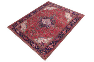 handmade Vintage Kashan Red Blue Hand Knotted RECTANGLE 100% WOOL area rug 7' x 10'