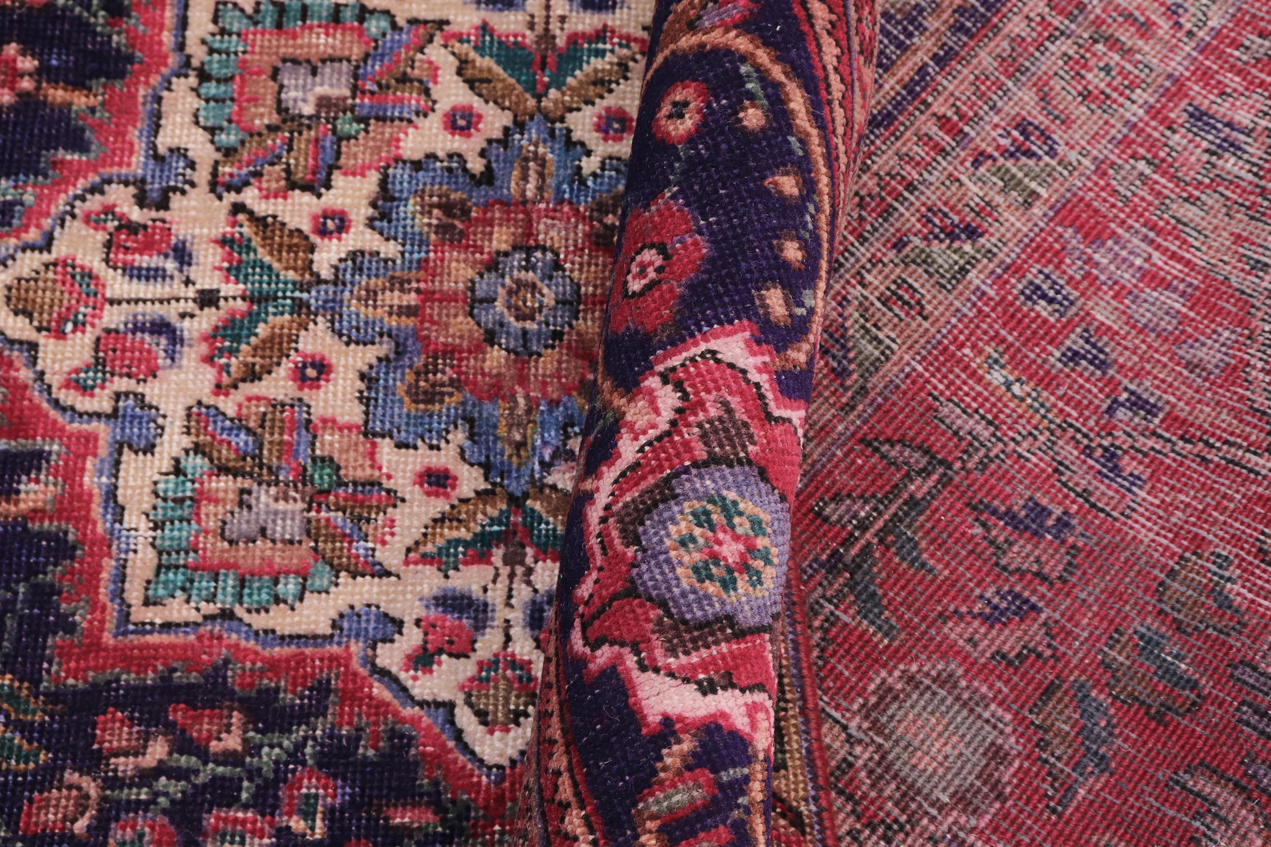handmade Vintage Kashan Red Blue Hand Knotted RECTANGLE 100% WOOL area rug 7' x 10'