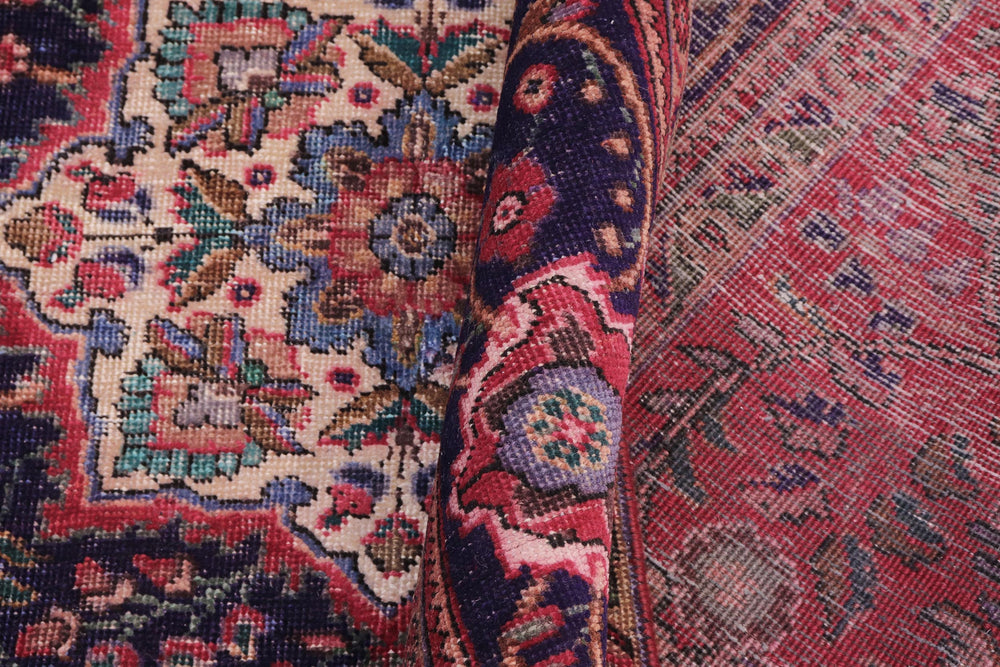 handmade Vintage Kashan Red Blue Hand Knotted RECTANGLE 100% WOOL area rug 7' x 10'