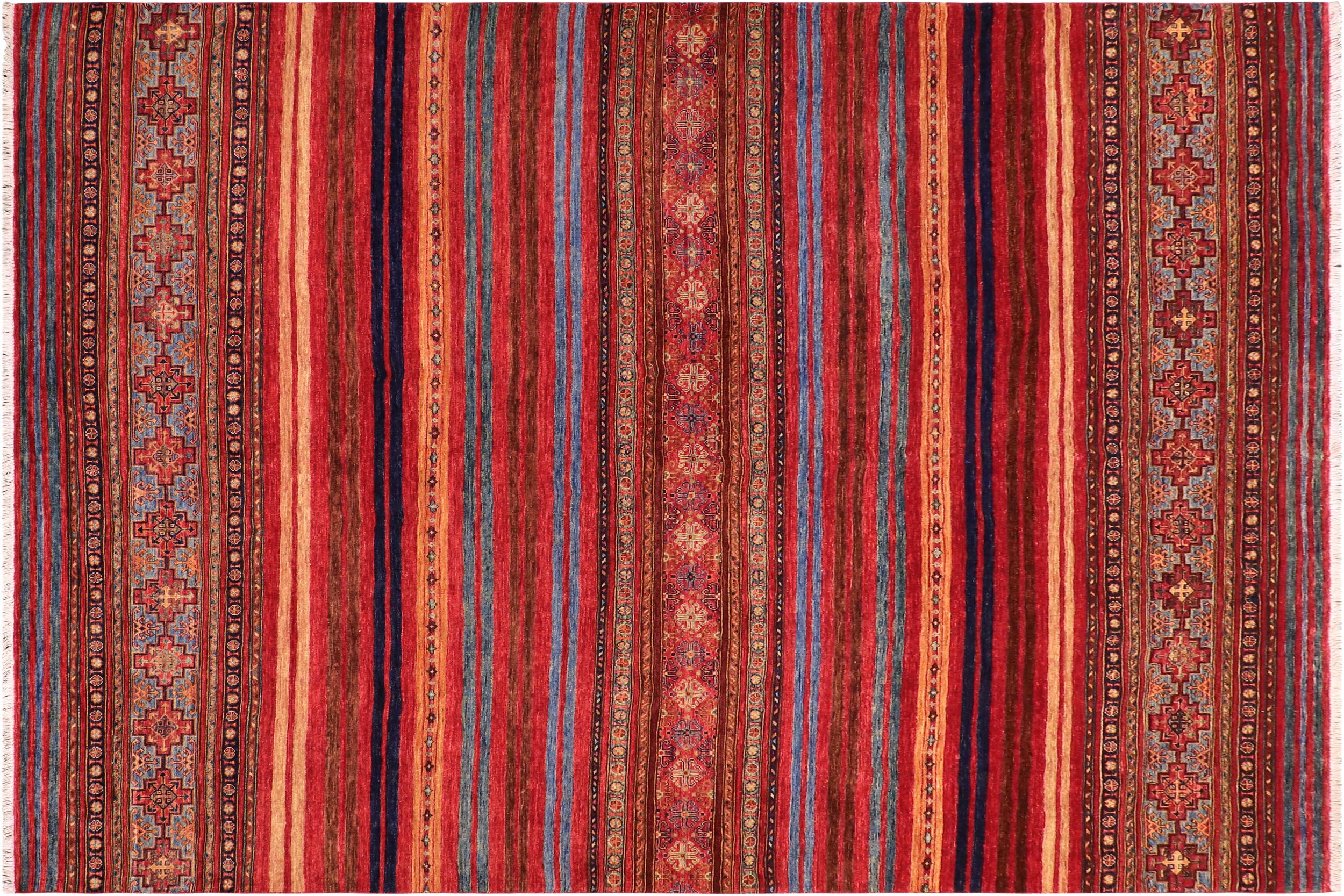 handmade Geometric Kurjean Red Blue Hand Knotted RECTANGLE 100% WOOL area rug 8x10