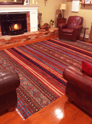 handmade Geometric Kurjean Red Blue Hand Knotted RECTANGLE 100% WOOL area rug 8x10