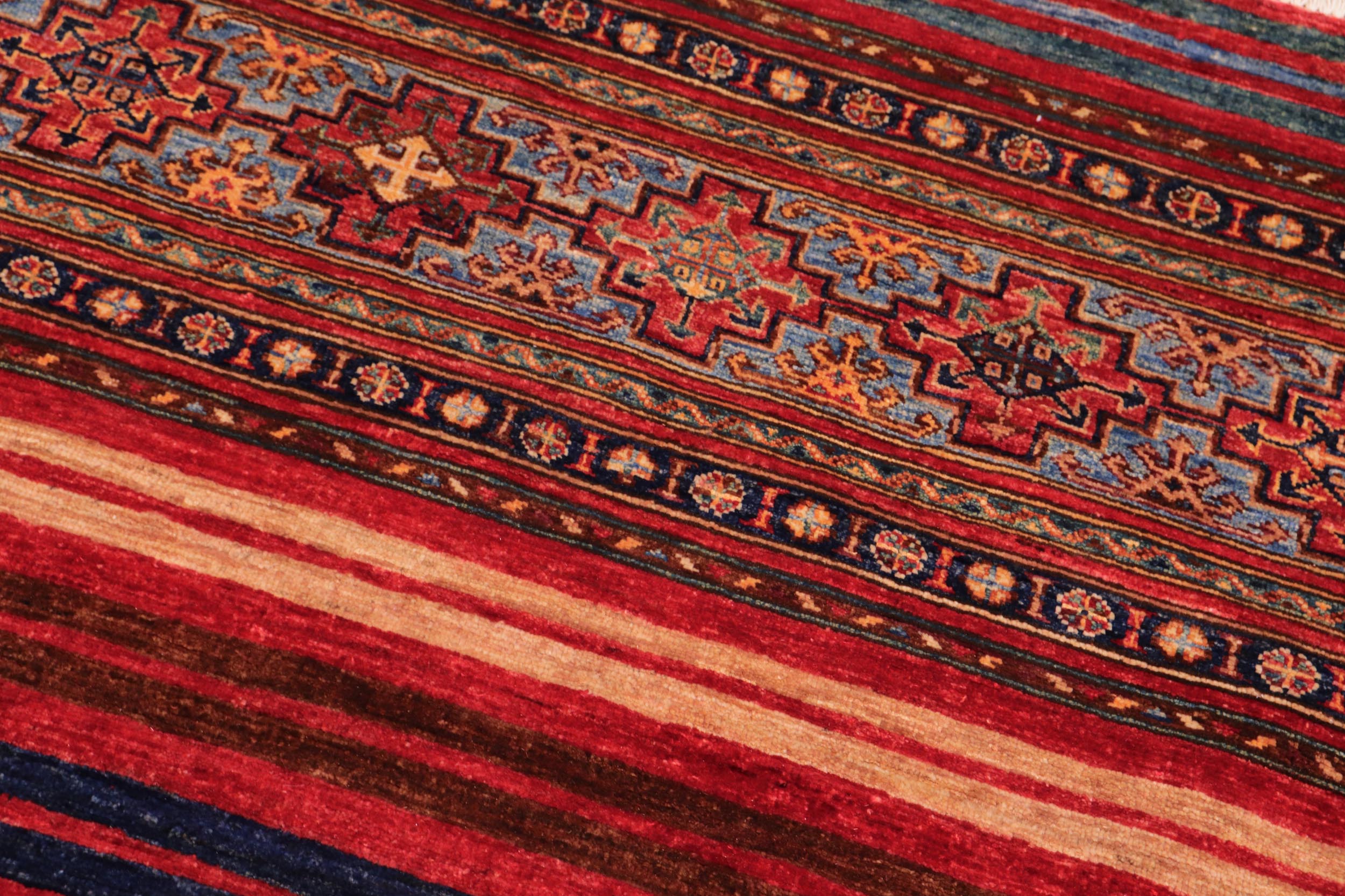 handmade Geometric Kurjean Red Blue Hand Knotted RECTANGLE 100% WOOL area rug 8x10